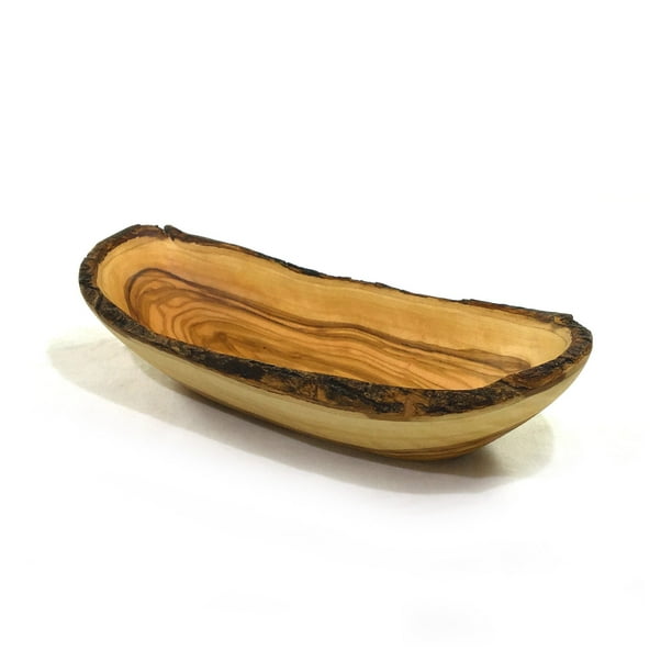From The Earth Fair Trade & Handmade Rectangular Olive Wood Natural Bark Bowl From The Earth Fair Trade & Handmade Rectangular Olive Wood Natural Bark Bowl